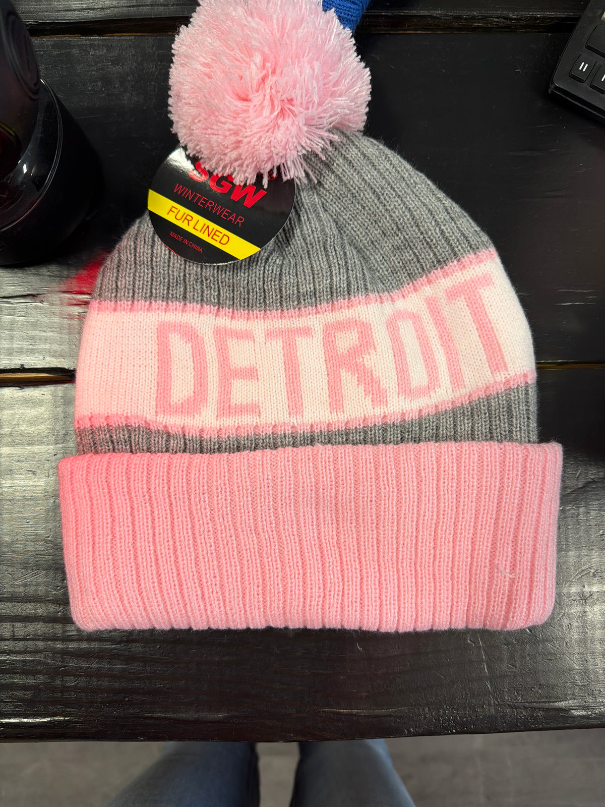 Pink Detroit stocking hat