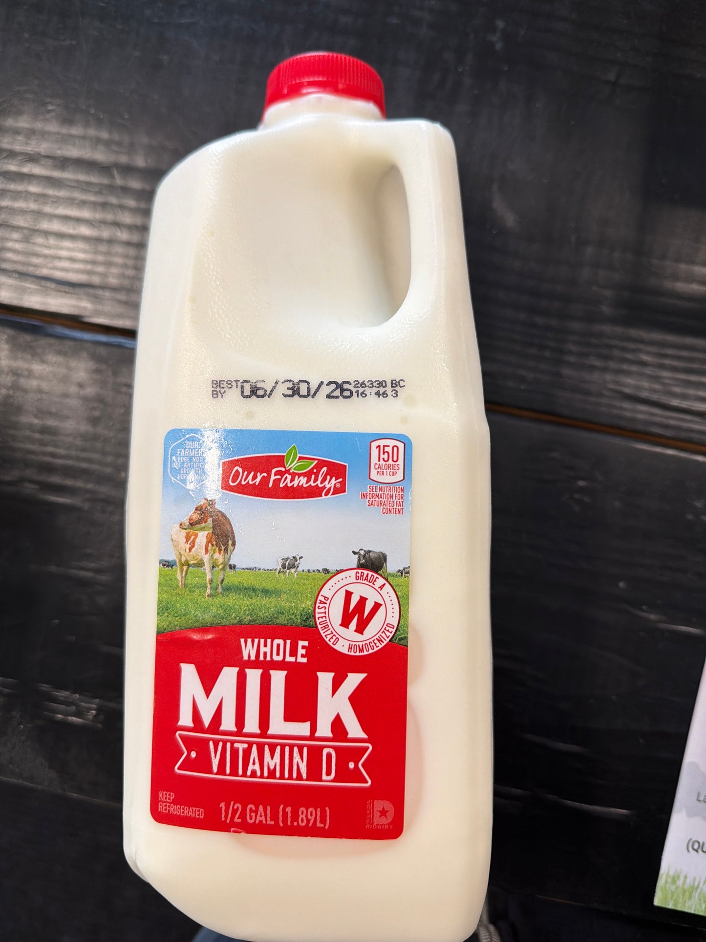 Our Family Whole milk 1/2gal