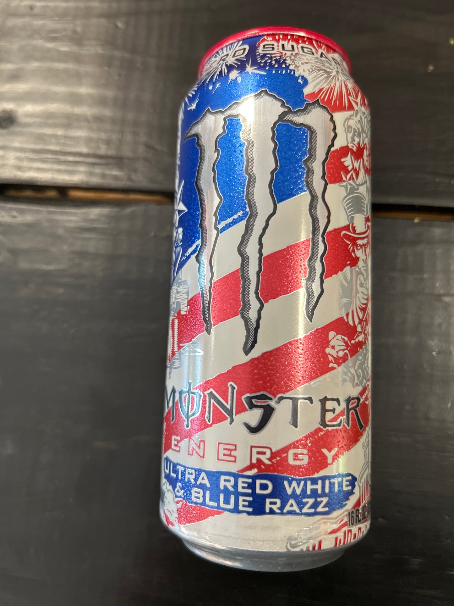 Monster ultra red white & blue 16 oz
