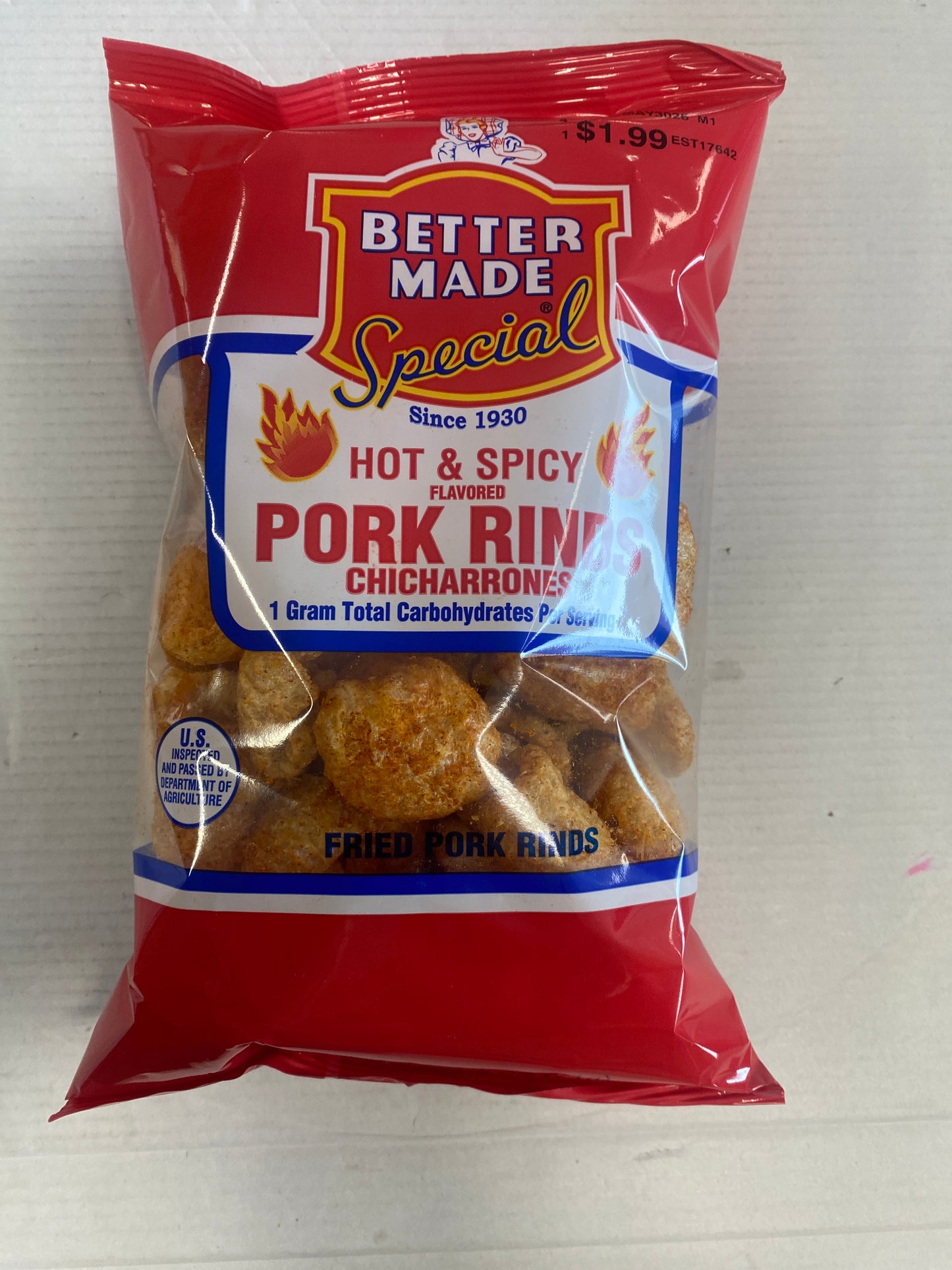 Better Made Pork Rinds Hot and Spicy 2.5oz